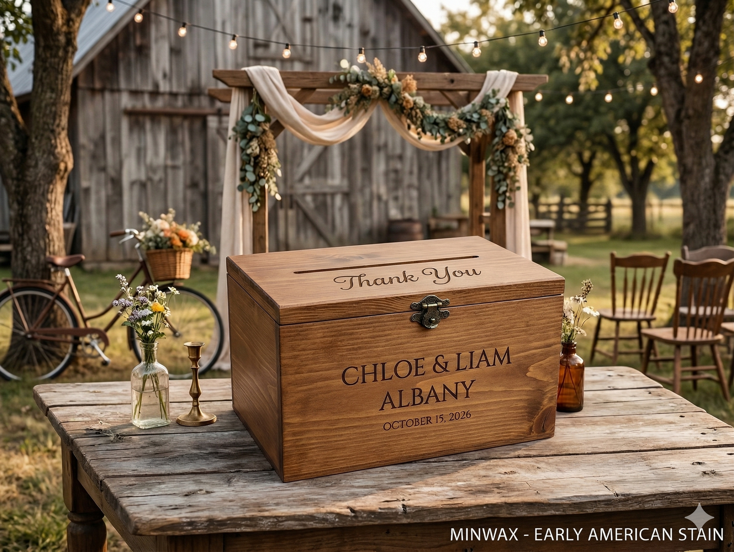 Personalized Engraved Pine Wood Wedding Keepsake Box | Rustic Farmhouse Memory Box Gift