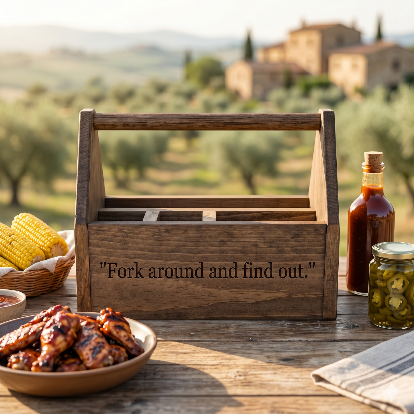 Cutlery Holder Caddy | Custom Engraved Wooden Utensil Organizer