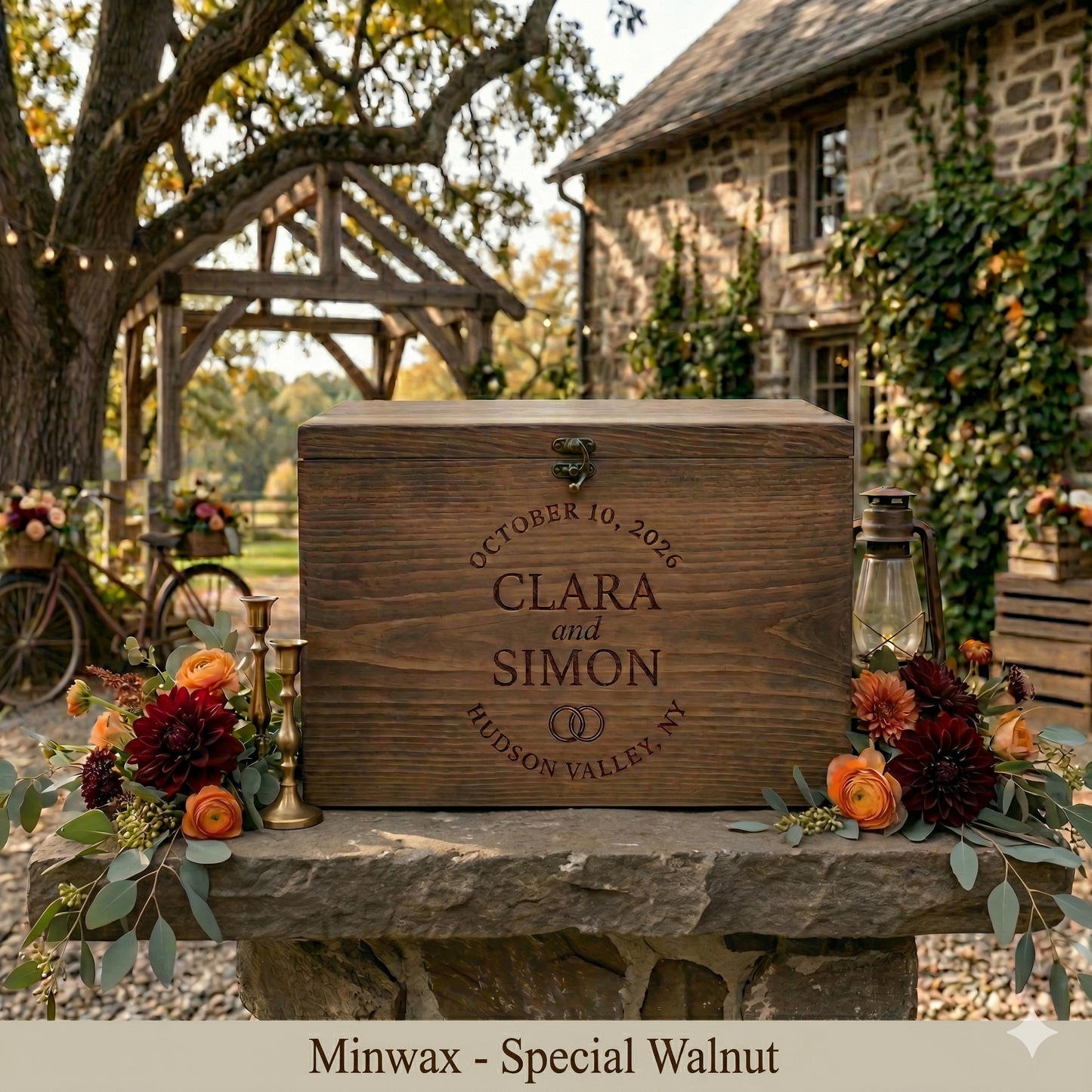 Personalized Engraved Pine Wood Wedding Keepsake Box | Rustic Farmhouse Memory Box Gift