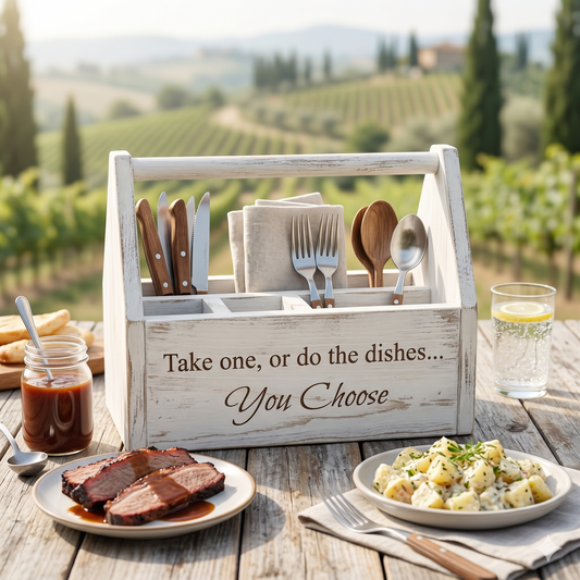 Cutlery Holder Caddy | Custom Engraved Wooden Utensil Organizer