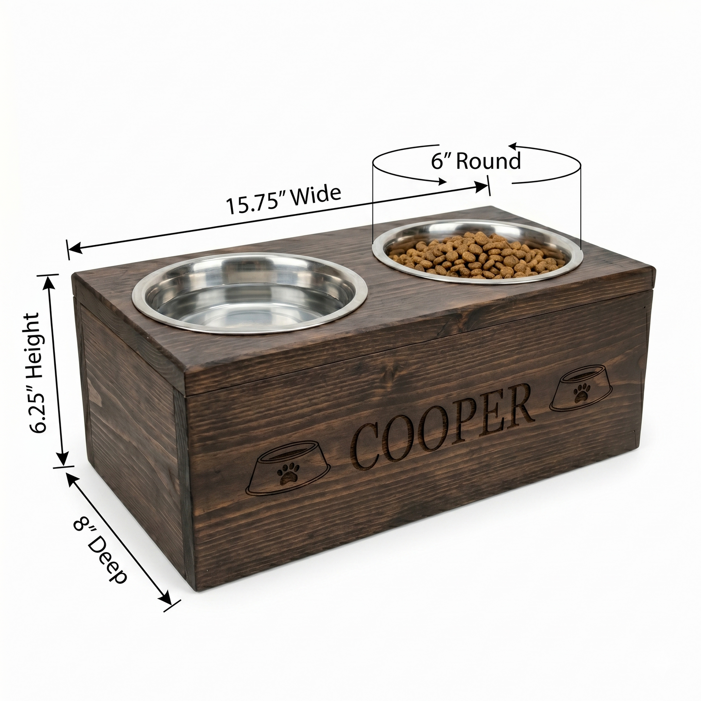 Personalized Engraved Wooden Dog Bowl Holder | Handcrafted Farmhouse Elevated Pet Feeder