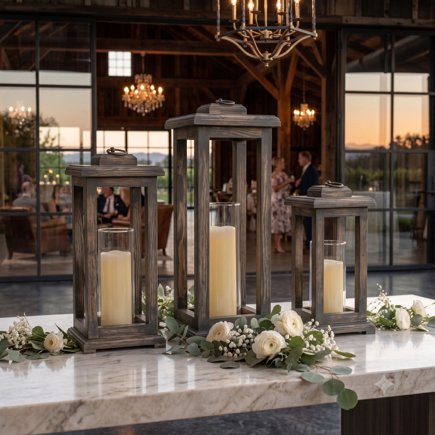Handcrafted Wood Candle Lantern | Rustic Farmhouse Wedding Centerpiece | Distressed Finish