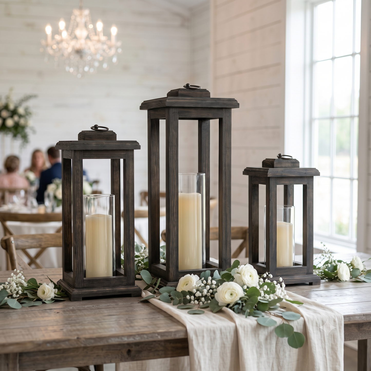 Handcrafted Wood Candle Lantern | Rustic Farmhouse Wedding Centerpiece | Distressed Finish
