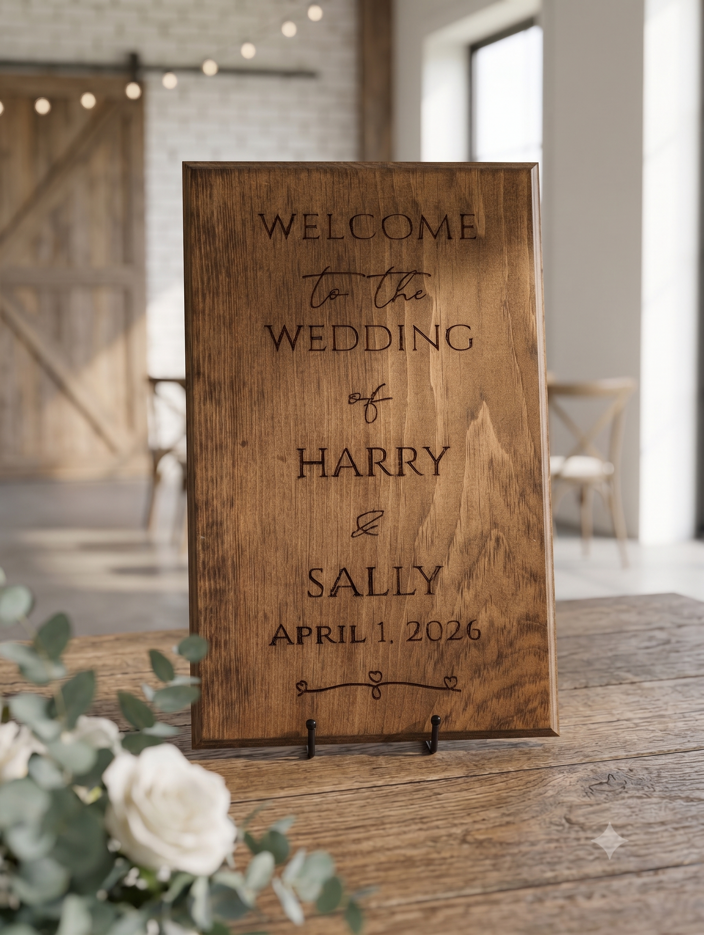 Personalized Wooden Wedding Welcome Sign | Custom Engraved Pine Wood Ceremony Decor