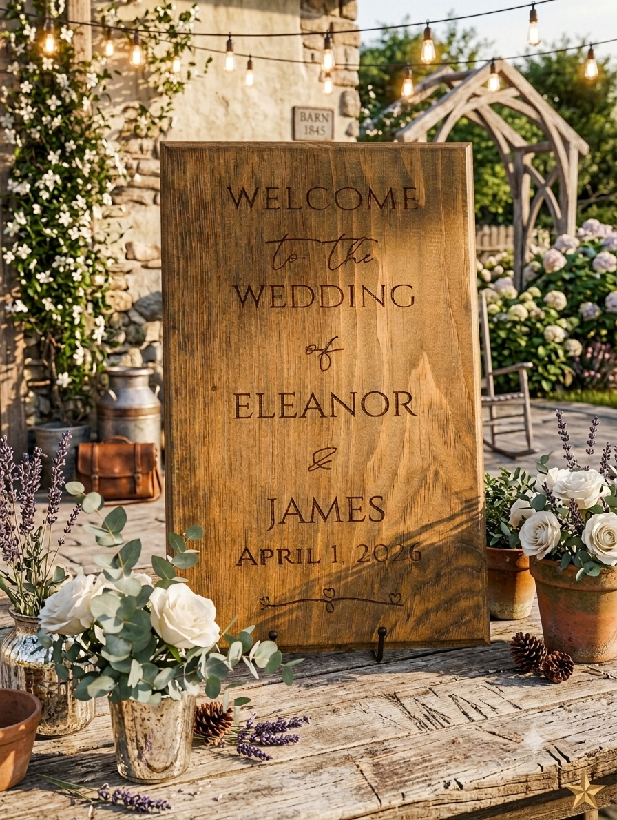 Personalized Wooden Wedding Welcome Sign | Custom Engraved Pine Wood Ceremony Decor