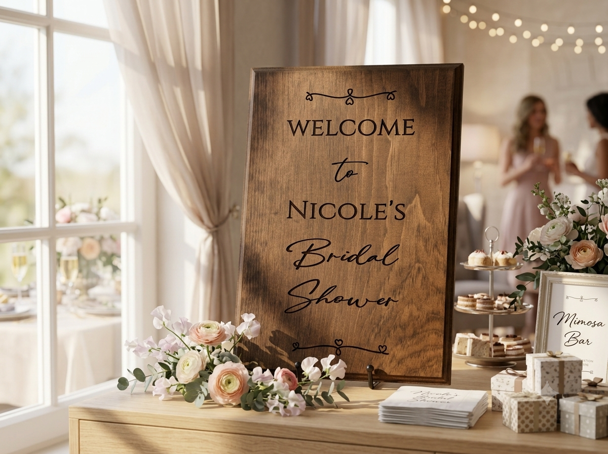 Personalized Wooden Wedding Welcome Sign | Custom Engraved Pine Wood Ceremony Decor