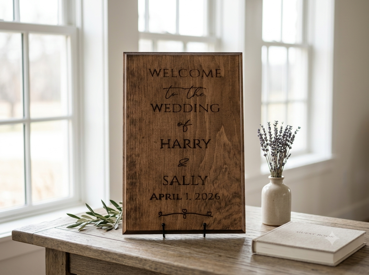 Personalized Wooden Wedding Welcome Sign | Custom Engraved Pine Wood Ceremony Decor