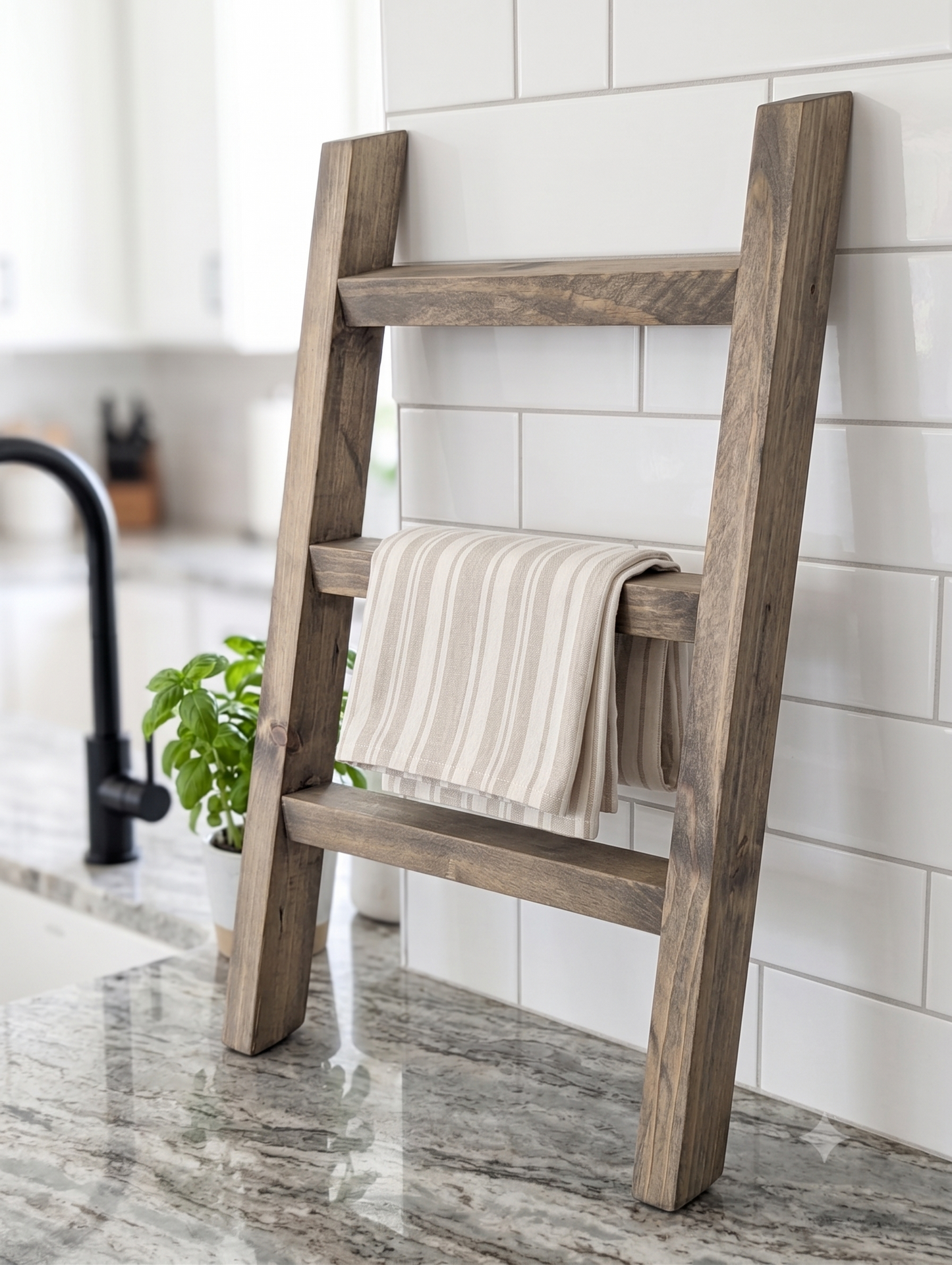 Handcrafted Decorative Countertop Ladder | Rustic Farmhouse Bathroom and Kitchen Décor | Towel & Display Rack