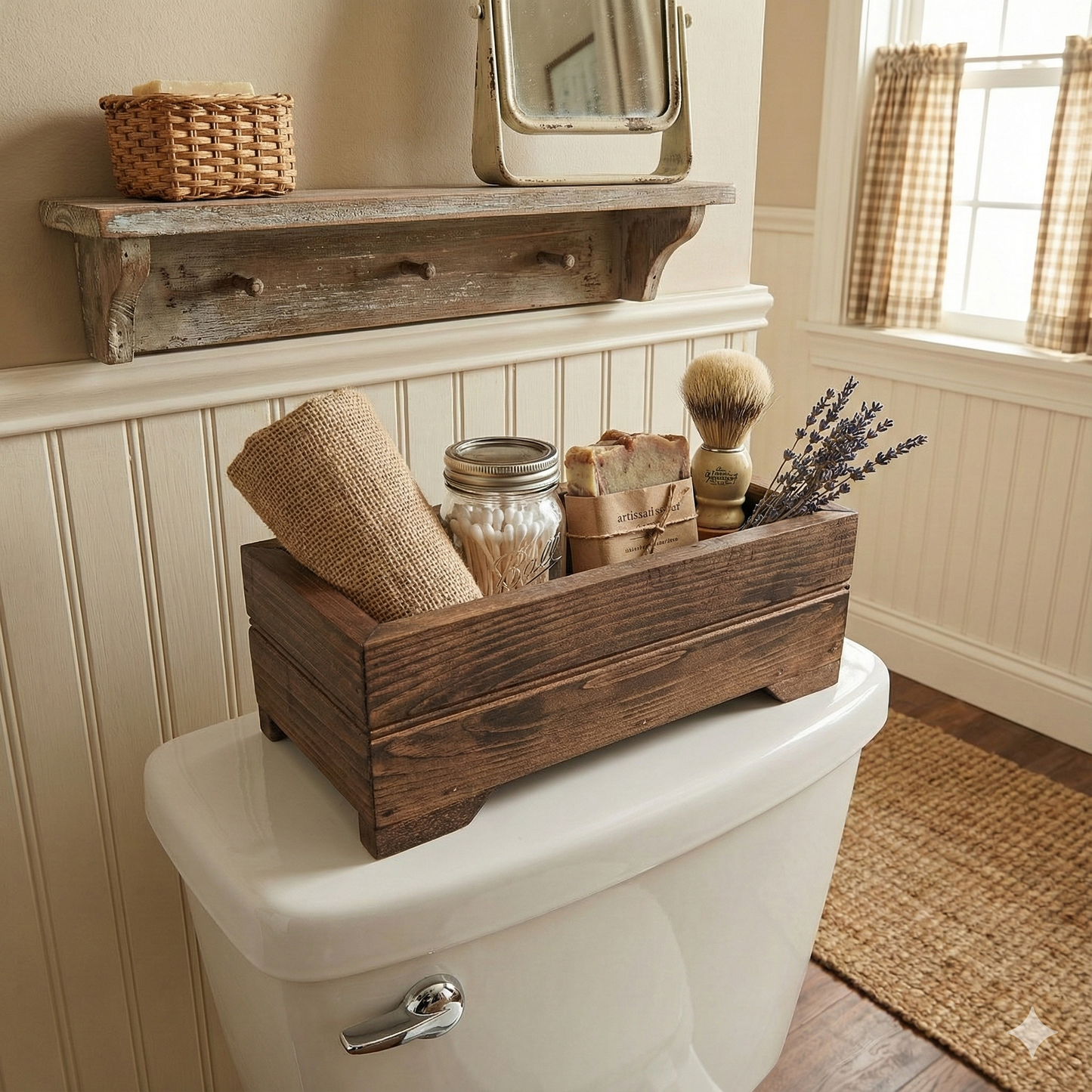 Rustic Wooden Bathroom Storage Box: Farmhouse Decor