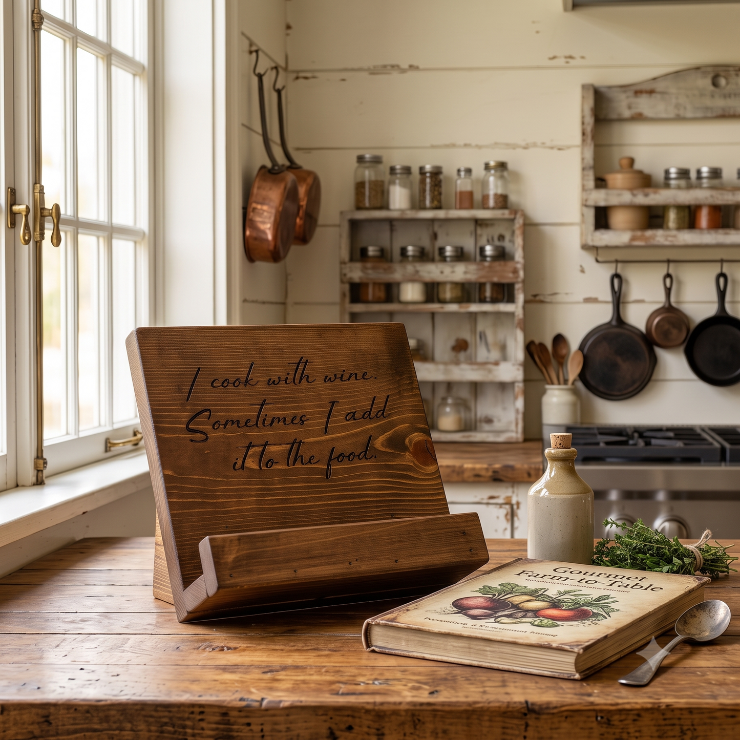 Handcrafted Pine Wood Cookbook Stand | Rustic Farmhouse Kitchen & Office Book Holder