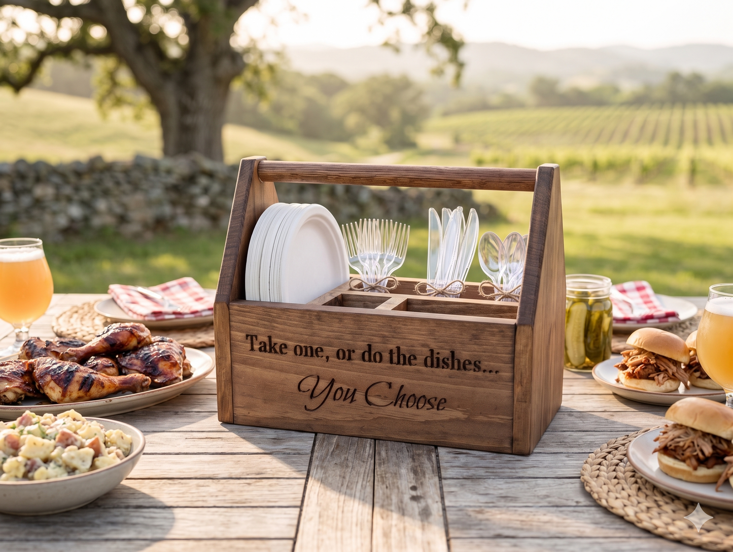 Cutlery Holder Caddy | Custom Engraved Wooden Utensil Organizer