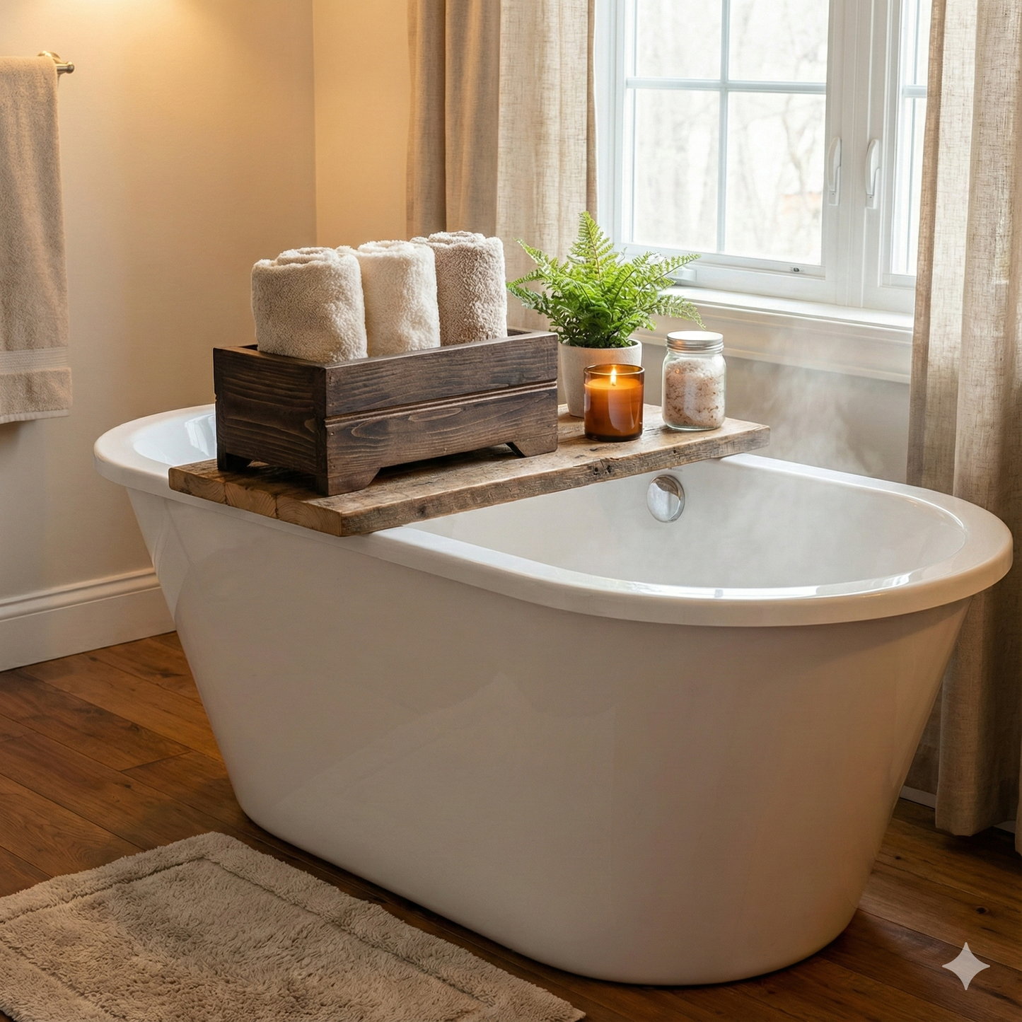 Rustic Wooden Bathroom Storage Box: Farmhouse Decor