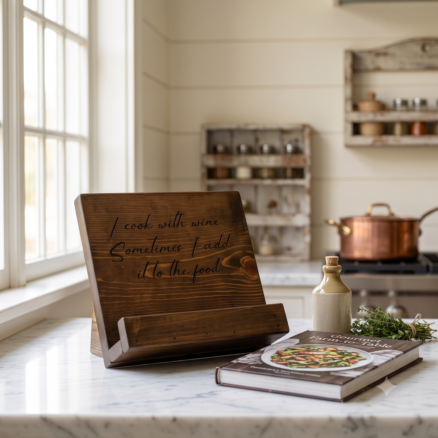 Handcrafted Pine Wood Cookbook Stand | Rustic Farmhouse Kitchen & Office Book Holder