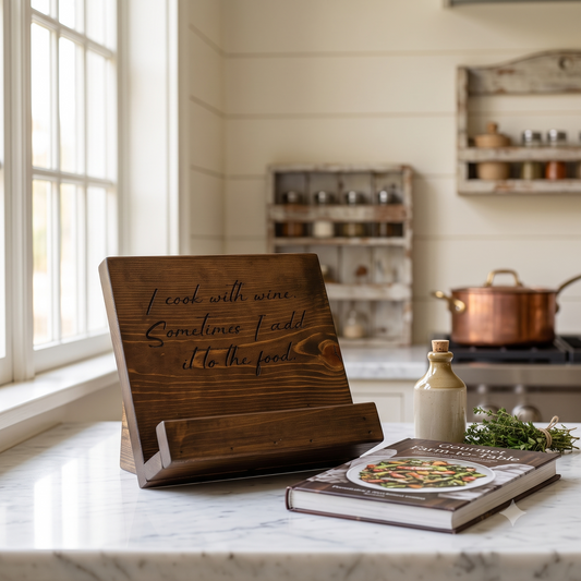 Handcrafted Pine Wood Cookbook Stand | Rustic Farmhouse Kitchen & Office Book Holder