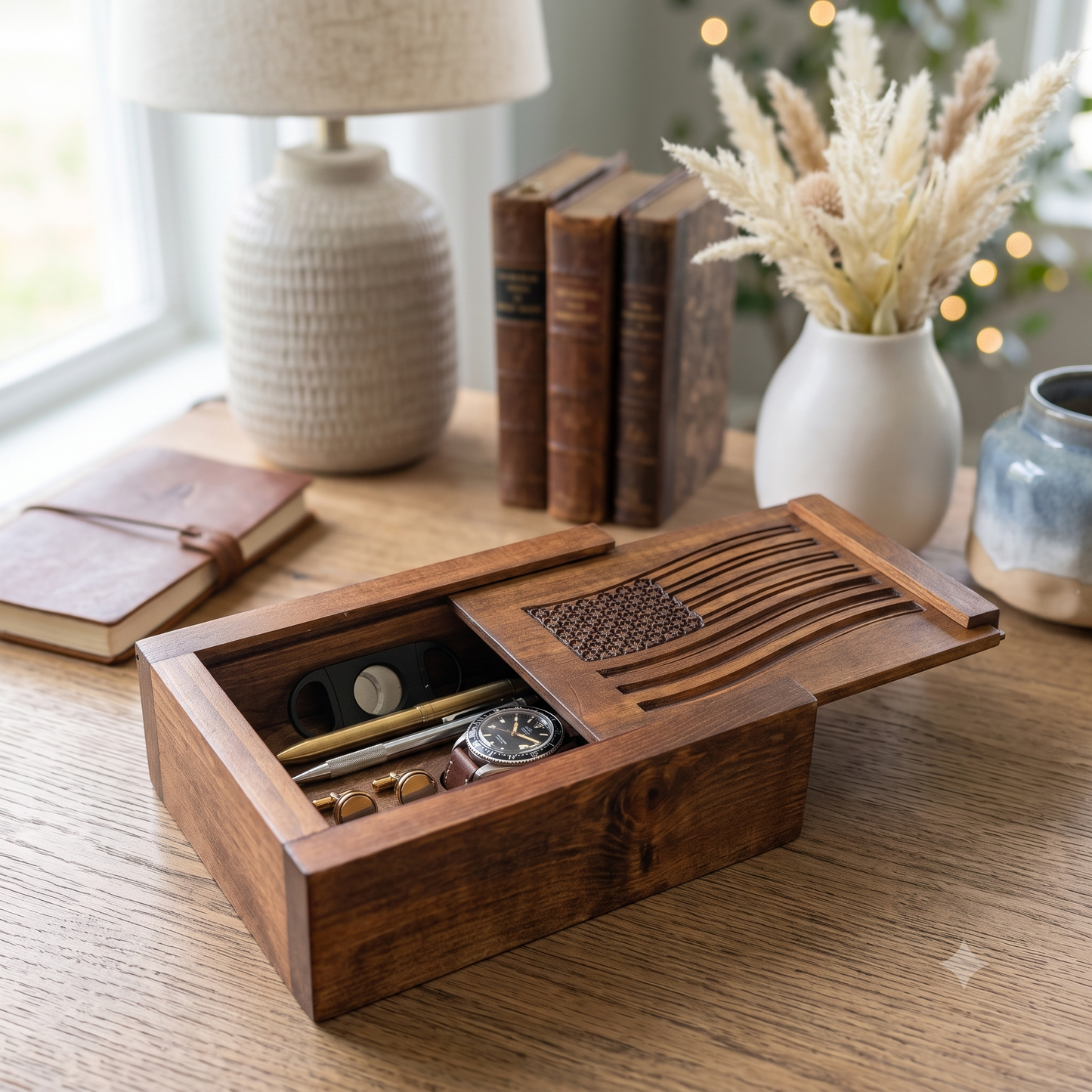 Personalized Men's Rustic Pine Valet Box | Handcrafted Keepsake | Wedding Anniversary Gift