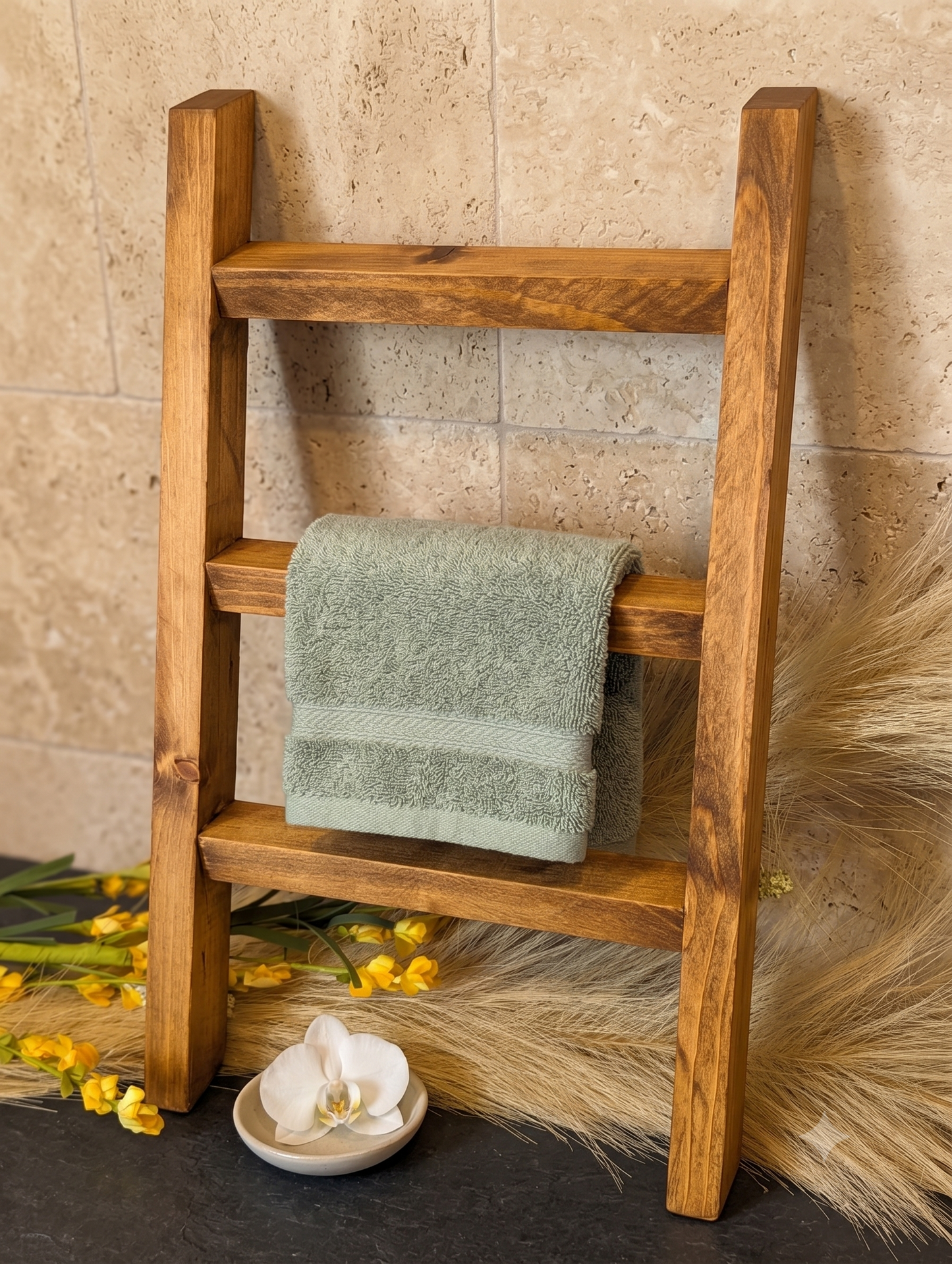 Handcrafted Decorative Countertop Ladder | Rustic Farmhouse Bathroom and Kitchen Décor | Towel & Display Rack