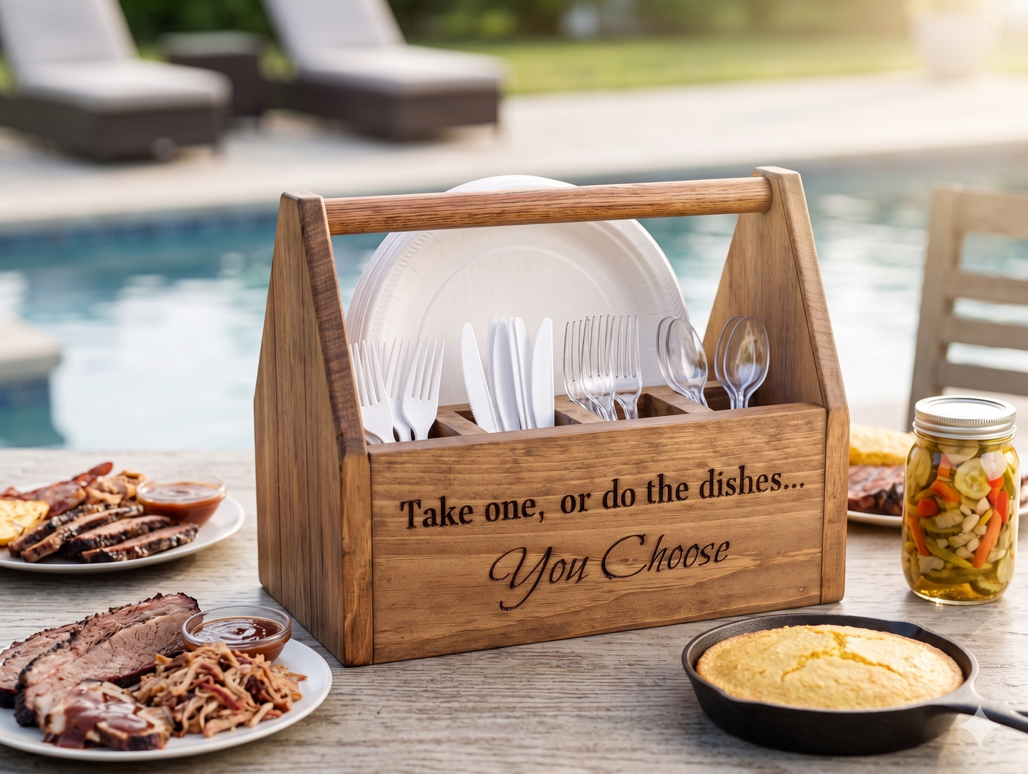 Cutlery Holder Caddy | Custom Engraved Wooden Utensil Organizer