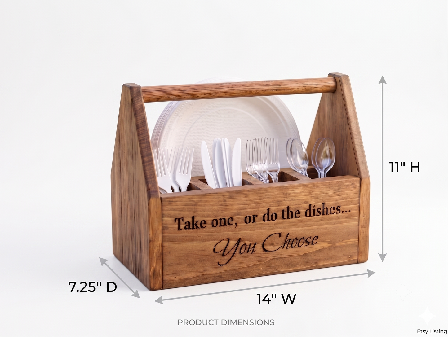 Cutlery Holder Caddy | Custom Engraved Wooden Utensil Organizer