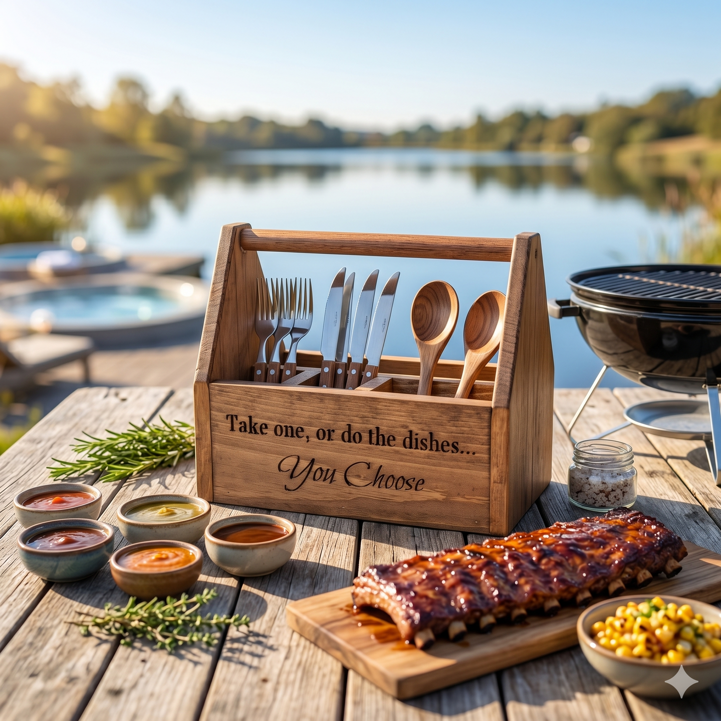 Cutlery Holder Caddy | Custom Engraved Wooden Utensil Organizer