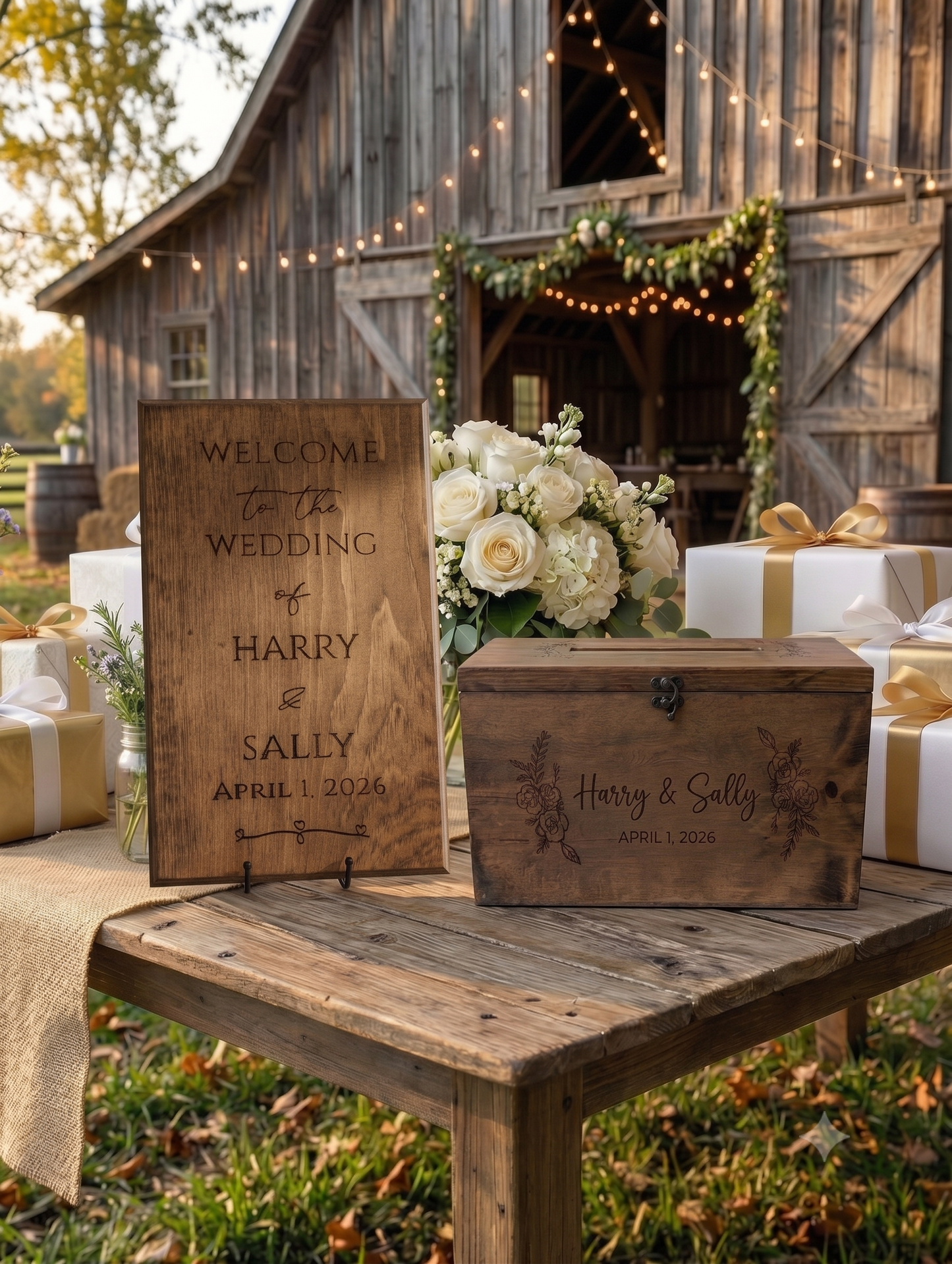 Personalized Wooden Wedding Welcome Sign | Custom Engraved Pine Wood Ceremony Decor