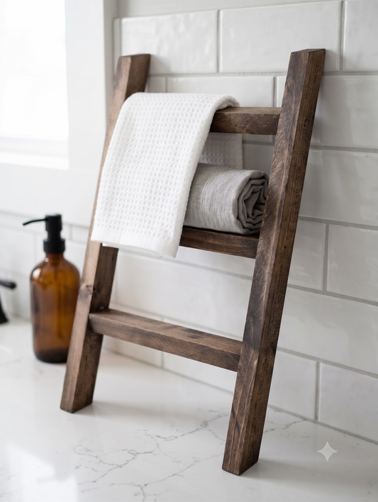 Handcrafted Decorative Countertop Ladder | Rustic Farmhouse Bathroom and Kitchen Décor | Towel & Display Rack