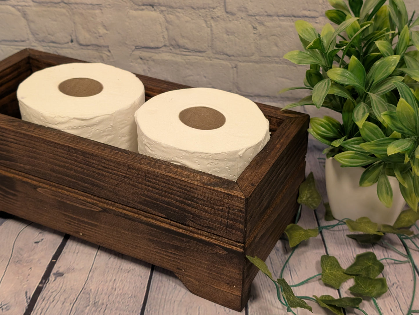 Rustic Wooden Bathroom Storage Box: Farmhouse Decor