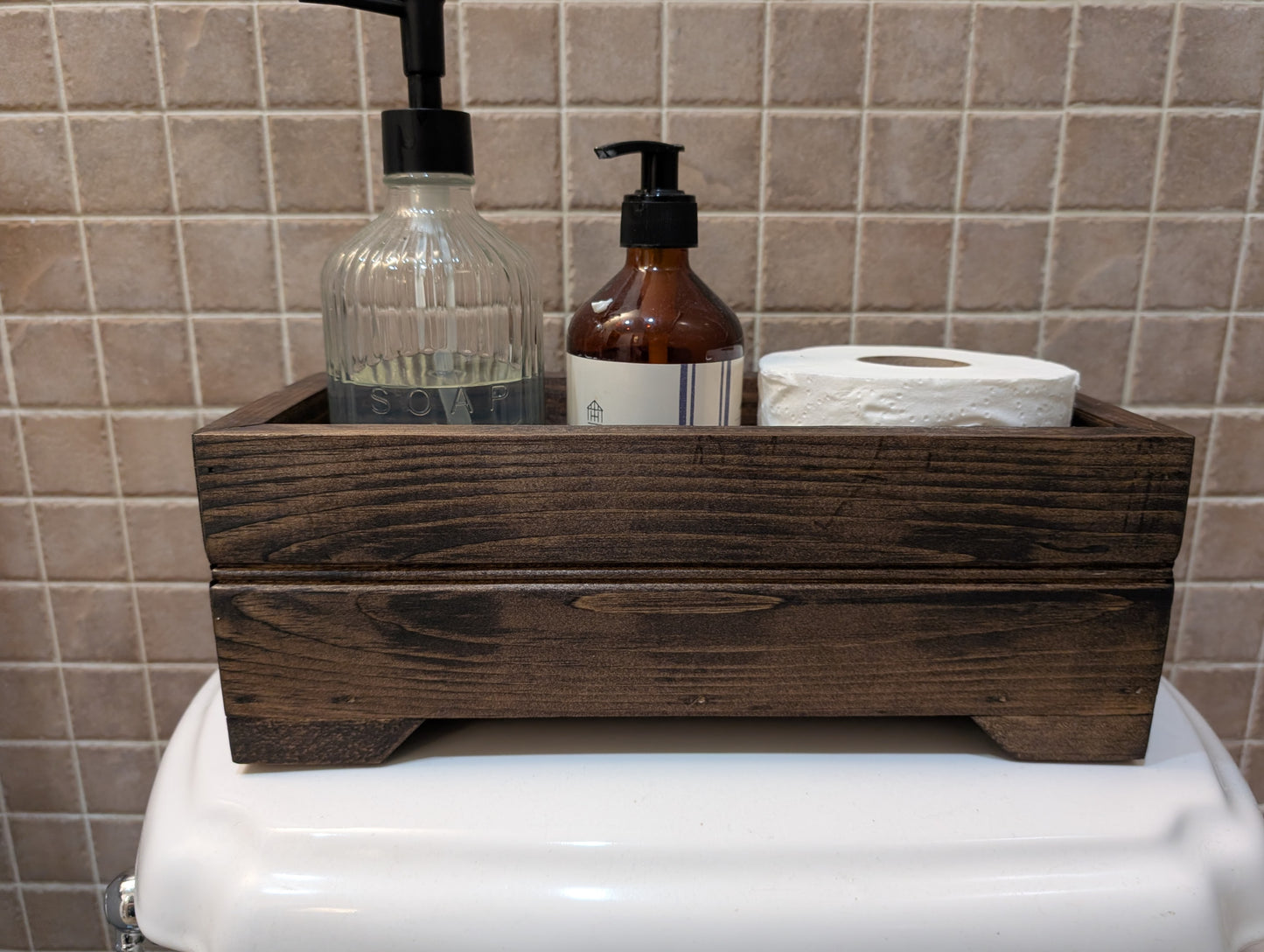 Rustic Wooden Bathroom Storage Box: Farmhouse Decor