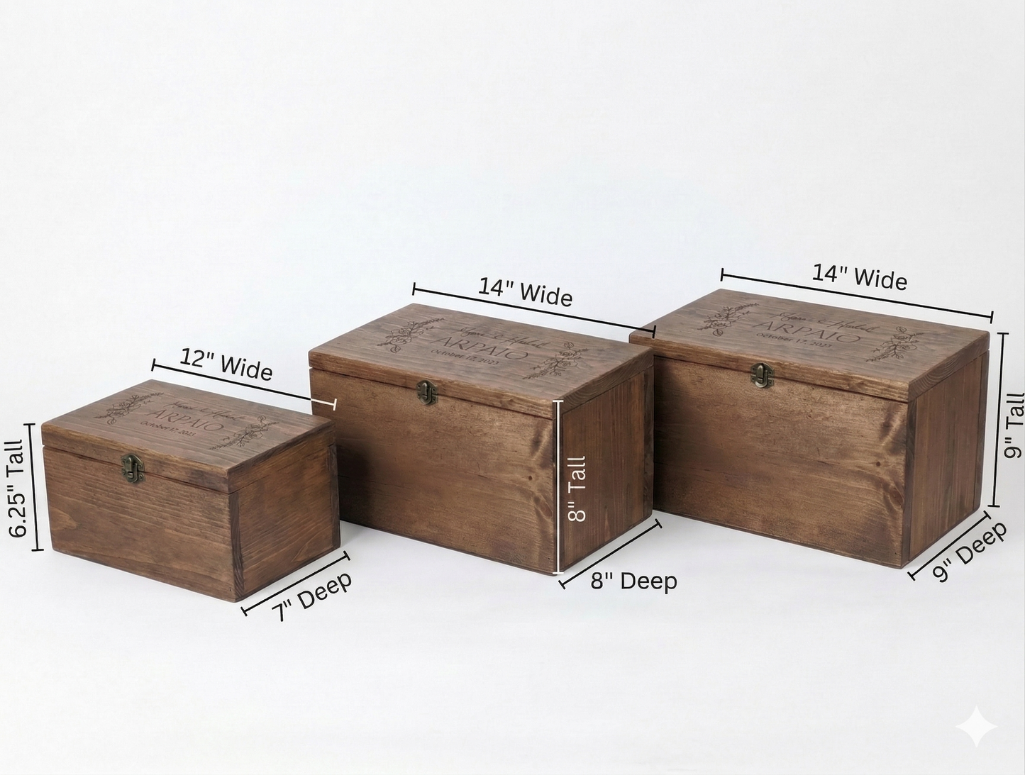 Personalized Engraved Pine Wood Wedding Keepsake Box | Rustic Farmhouse Memory Box Gift