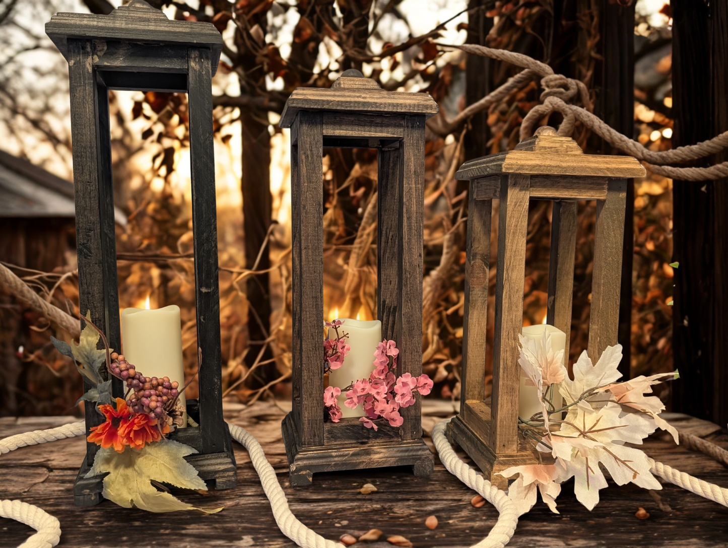 Handcrafted Rustic Wood Candle Lantern | Farmhouse Wedding Centerpiece | Reclaimed Wooden Holder