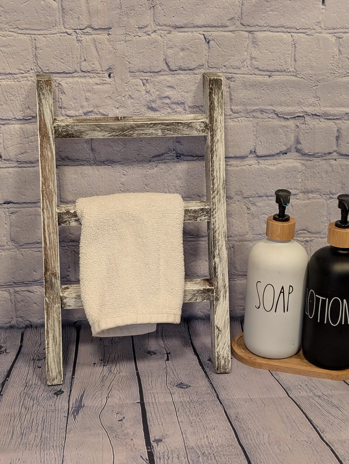 Handcrafted Decorative Countertop Ladder | Rustic Farmhouse Bathroom and Kitchen Décor | Towel & Display Rack