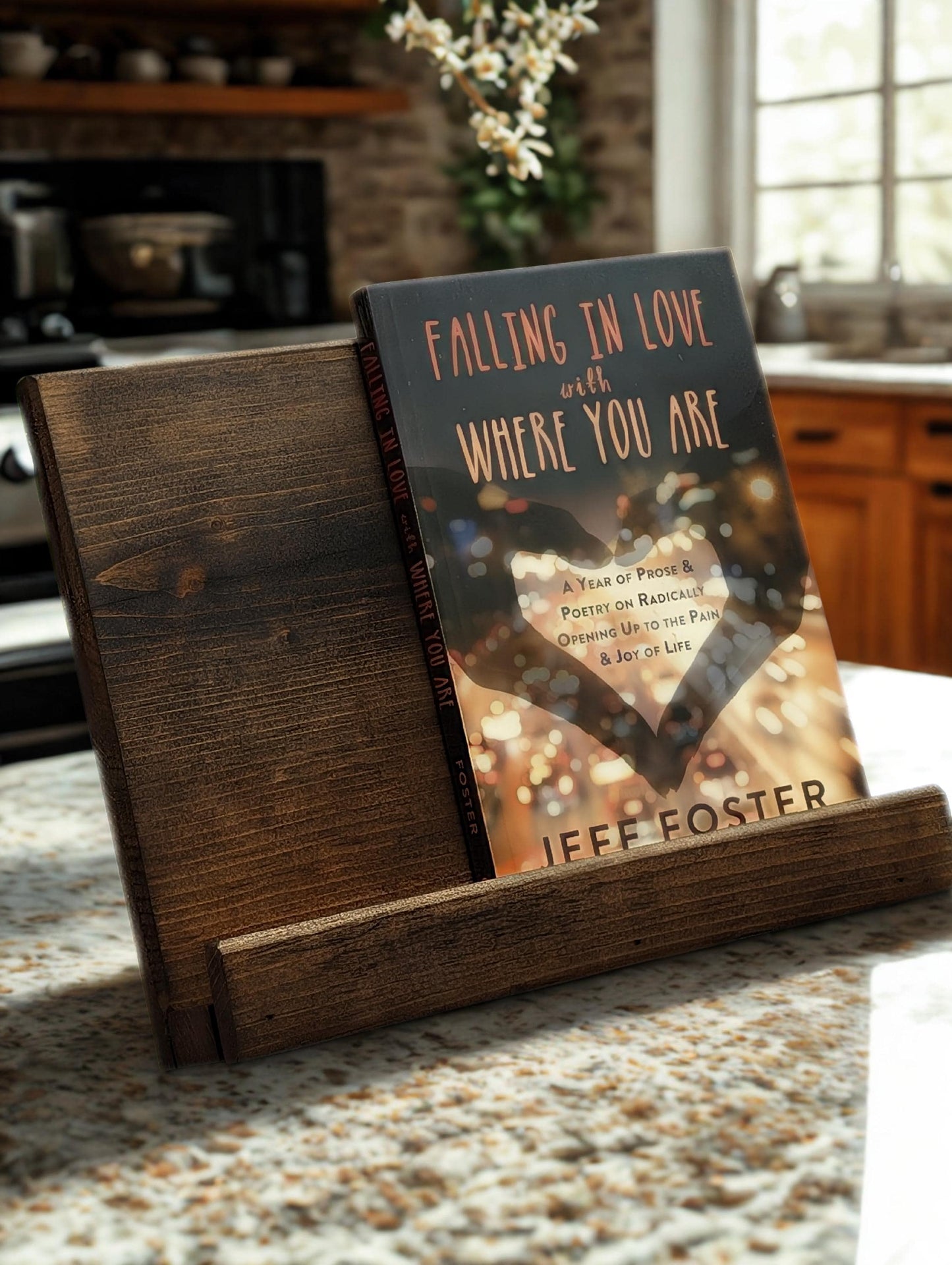Handcrafted Pine Wood Cookbook Stand | Rustic Farmhouse Kitchen & Office Book Holder