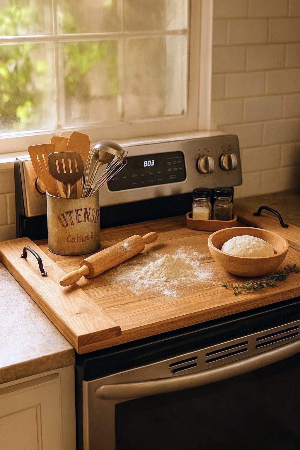 Handcrafted Pine Wood Stove Top Cover | Rustic Farmhouse Noodle Board | Kitchen Decor