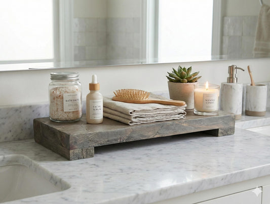 Handmade Farmhouse Rustic Wood Countertop Tray | Vintage Trivet Riser for Plants & Candles