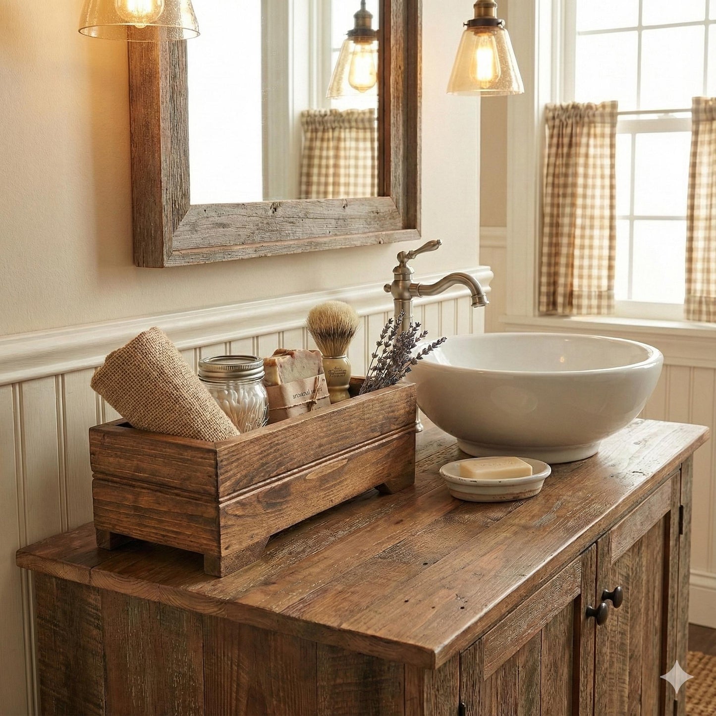 Rustic Wooden Bathroom Storage Box: Farmhouse Decor